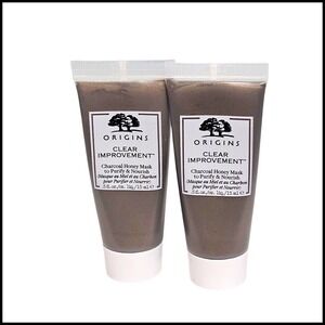 2 x ORIGINS Clear Improvement HONEY Charcoal Mask 0.5 fl.oz. 15 ml.  Tube New
